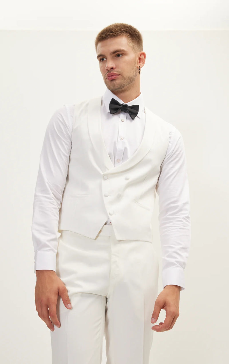 Double Breasted Shawl Lapel Vest - White
