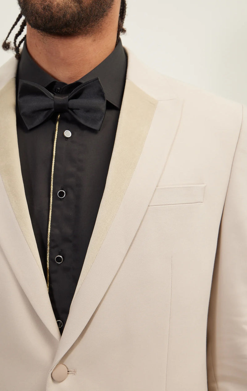 Italian Velvet Peak Lapel Tuxedo - Beige