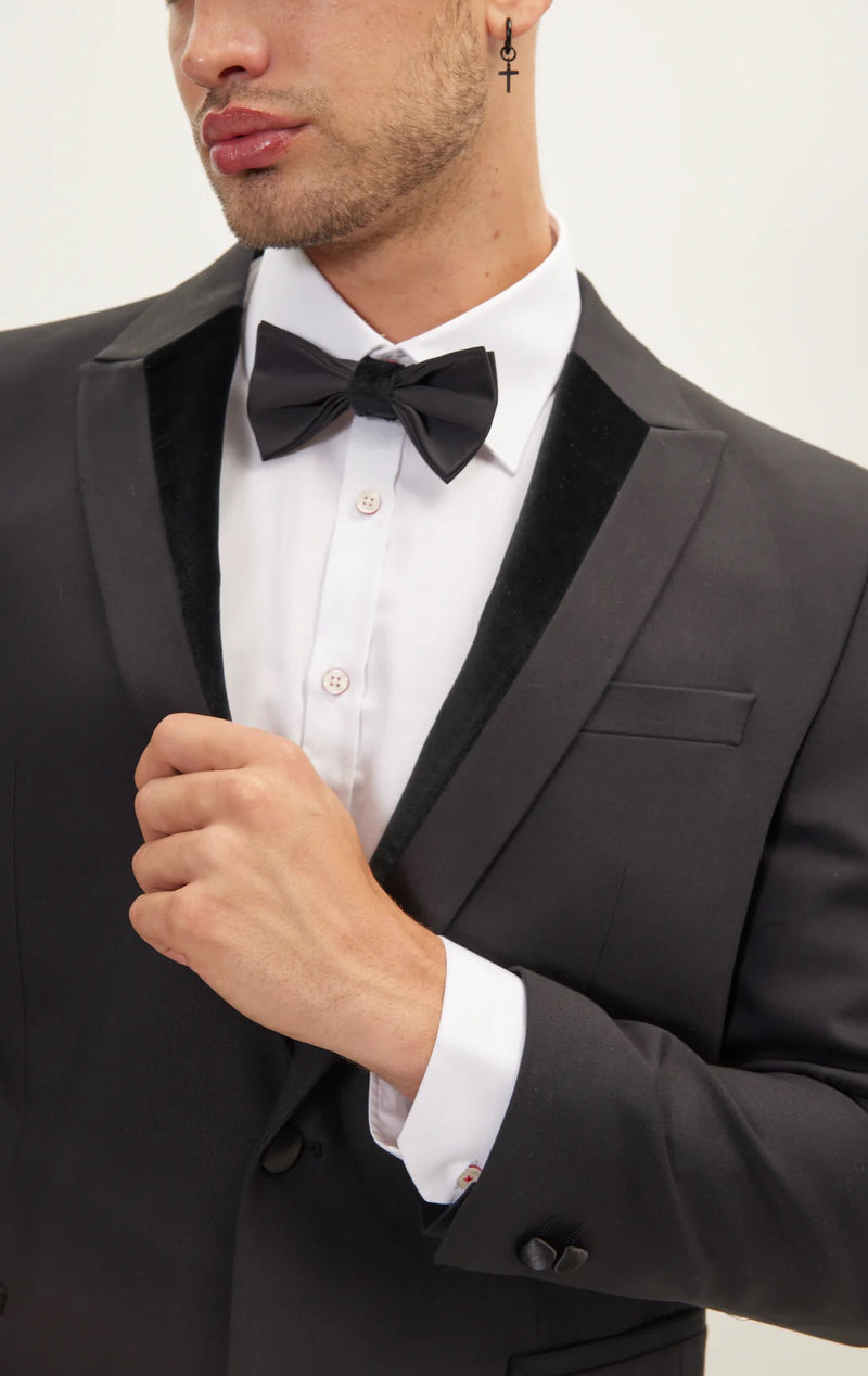 Italian Velvet Peak Lapel Tuxedo- Black