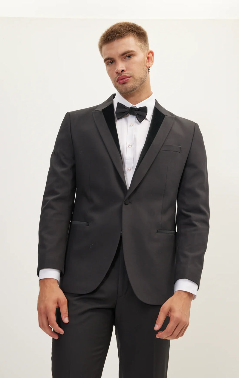 Italian Velvet Peak Lapel Tuxedo- Black