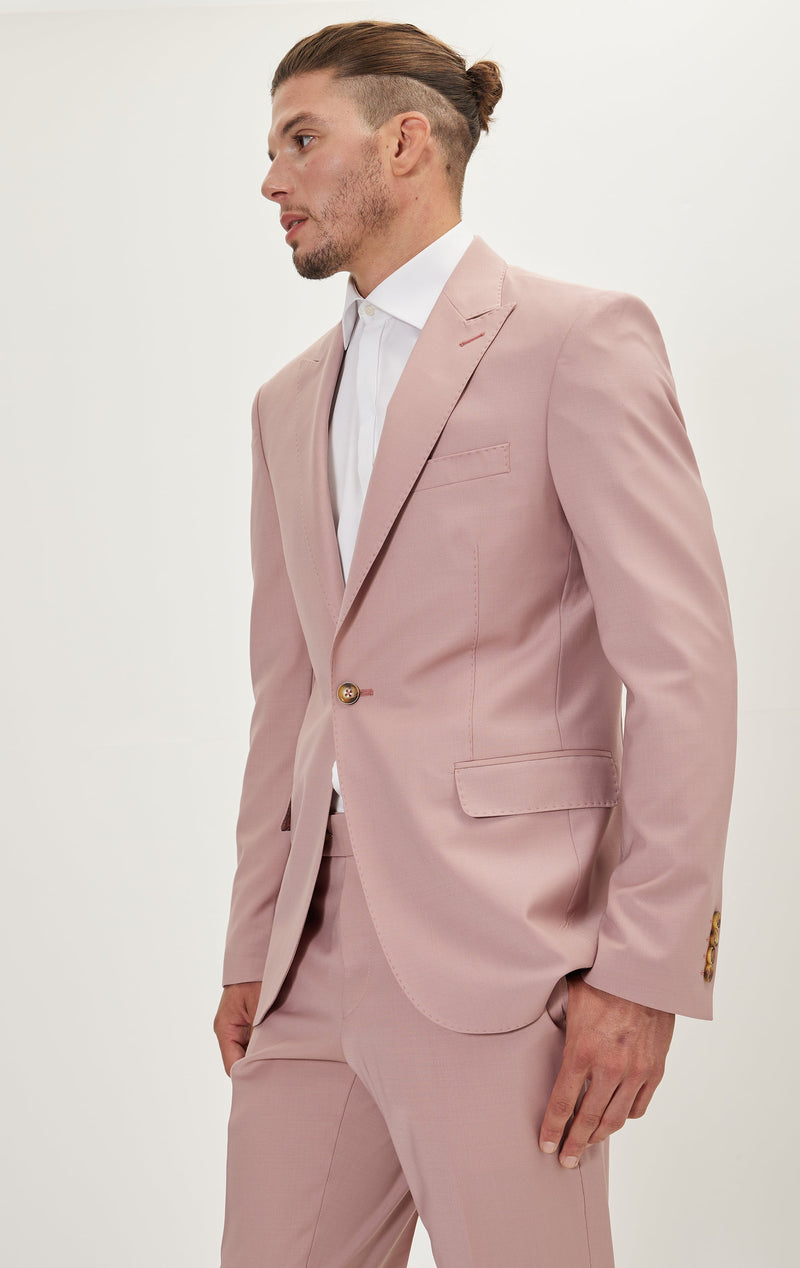 Single Breasted Peak Merino Suit - Blush