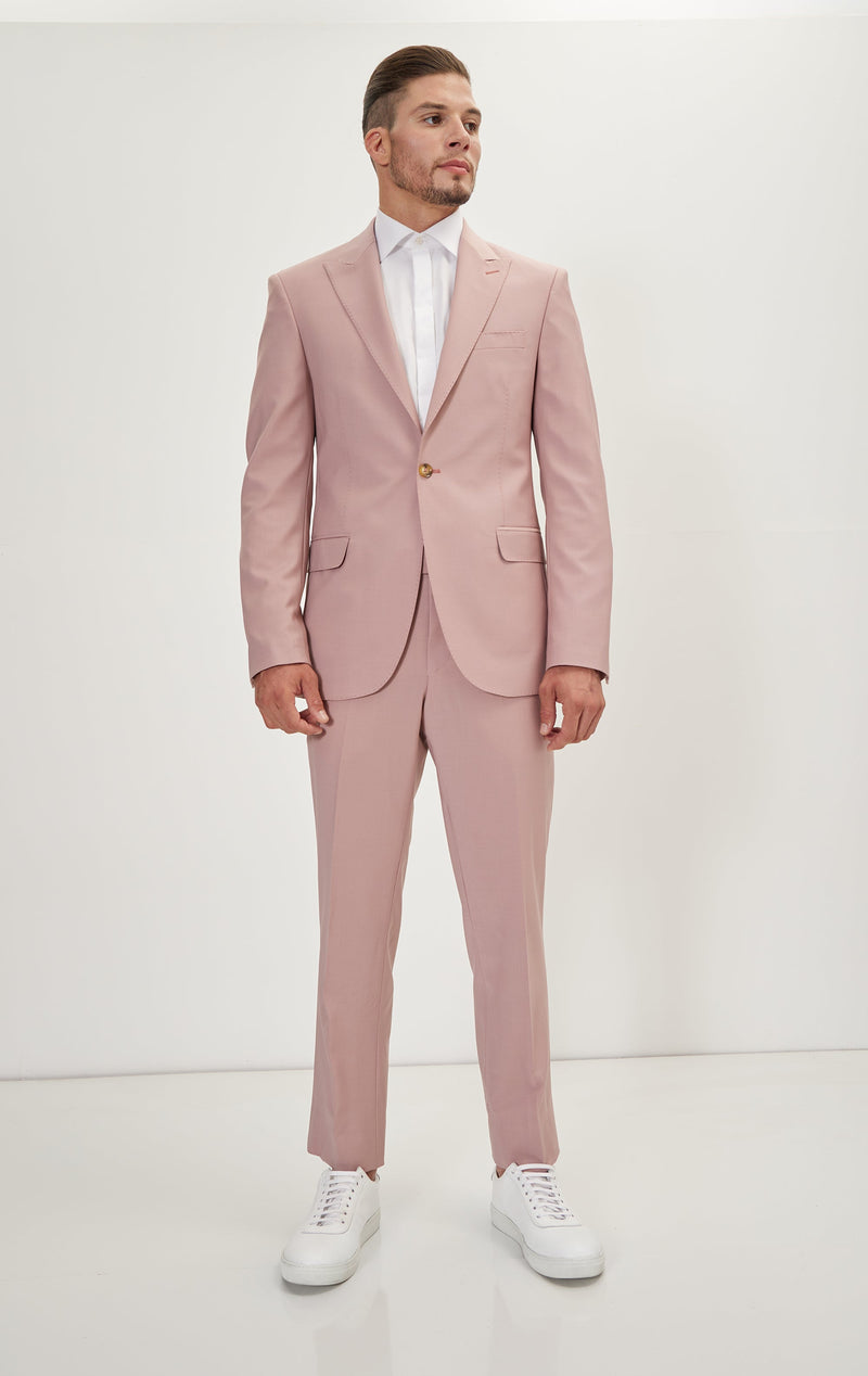 Single Breasted Peak Merino Suit - Blush