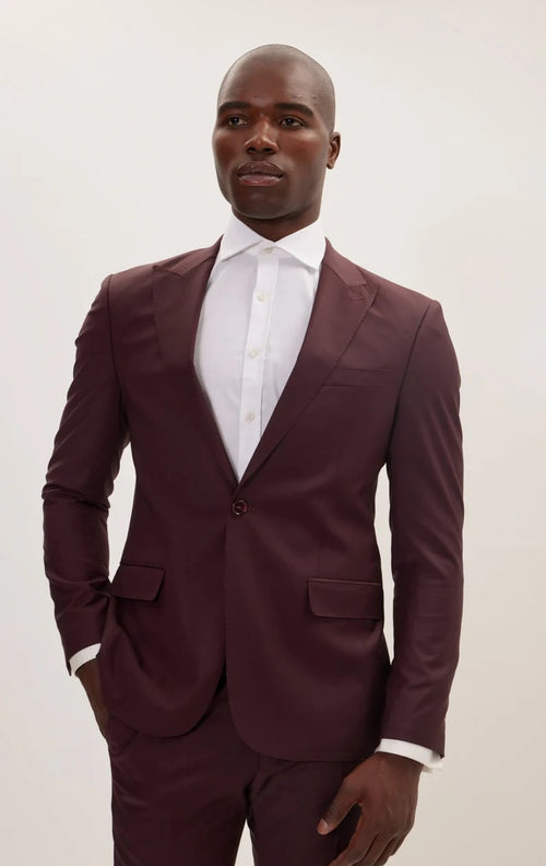 Merino Wool Peak Suit - Burgundy