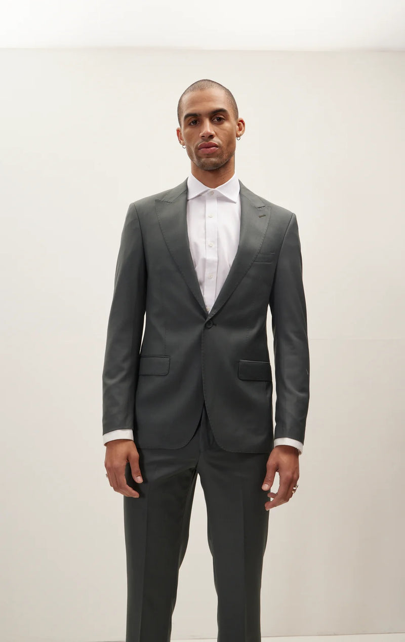 Merino Wool & Silk Single Breasted Suit - Dark Green