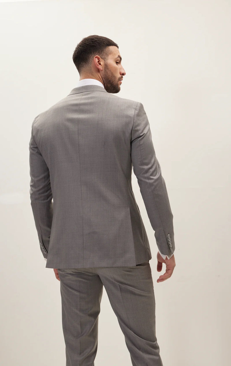 Merino Wool & Silk Single Breasted Suit - Grey