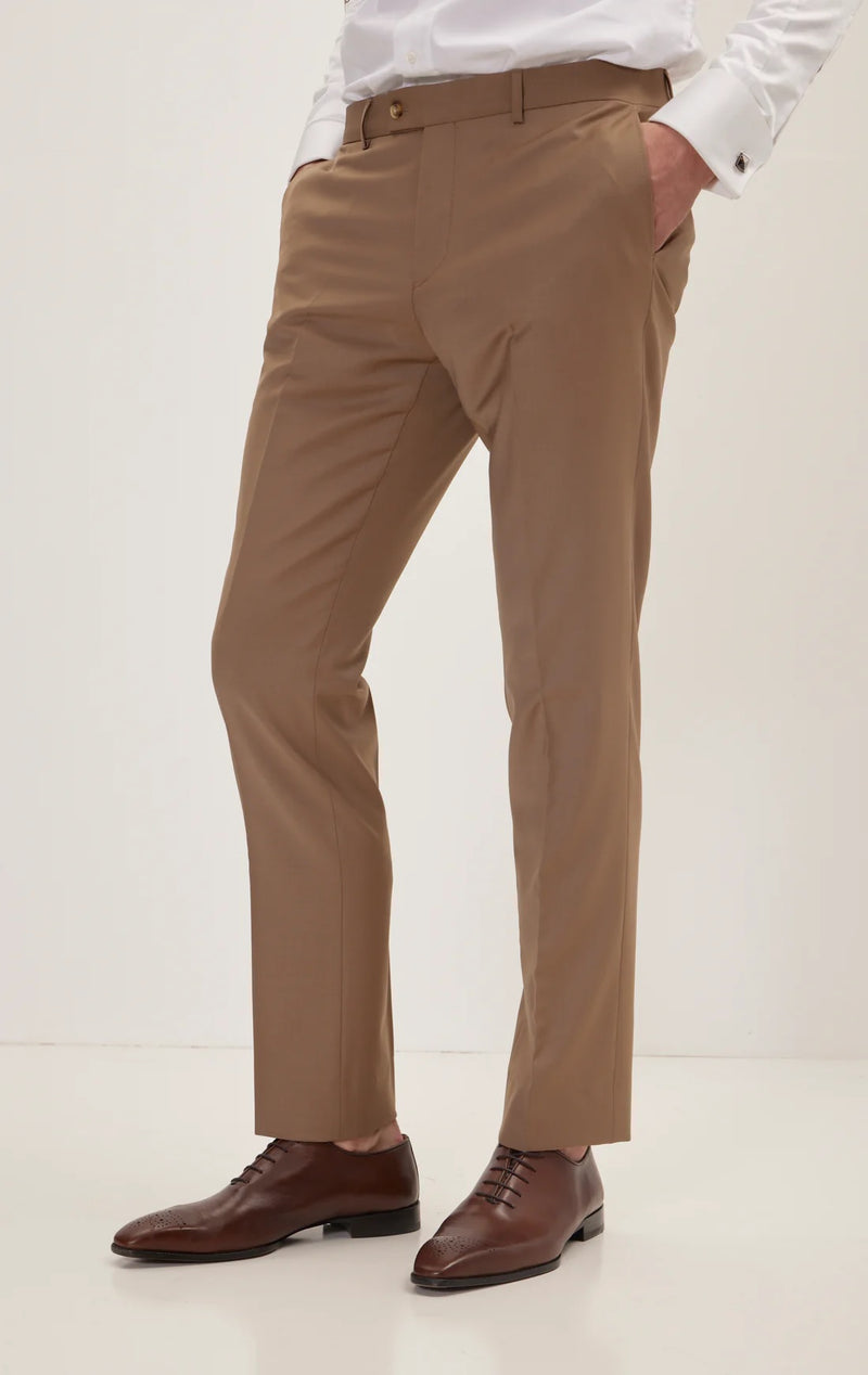 Single Breasted Peak Lapel Merino Suit - Khaki
