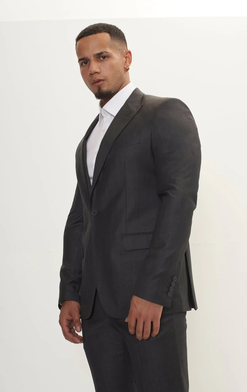 Merino Wool & Silk Single Breasted Suit - Slate Grey