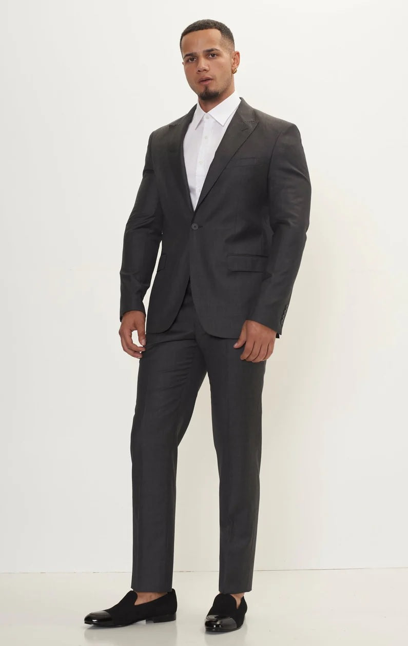 Merino Wool & Silk Single Breasted Suit - Slate Grey