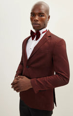 Contrast Textured Tuxedo with Notch Lapel - Burgundy