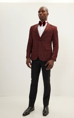 Contrast Textured Tuxedo with Notch Lapel - Burgundy