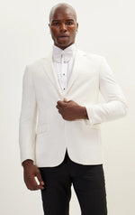 Contrast Textured Tuxedo with Notch Lapel - White