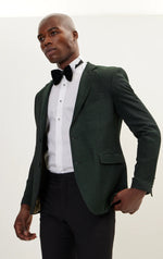 Contrast Textured Tuxedo with Notch Lapel - Green