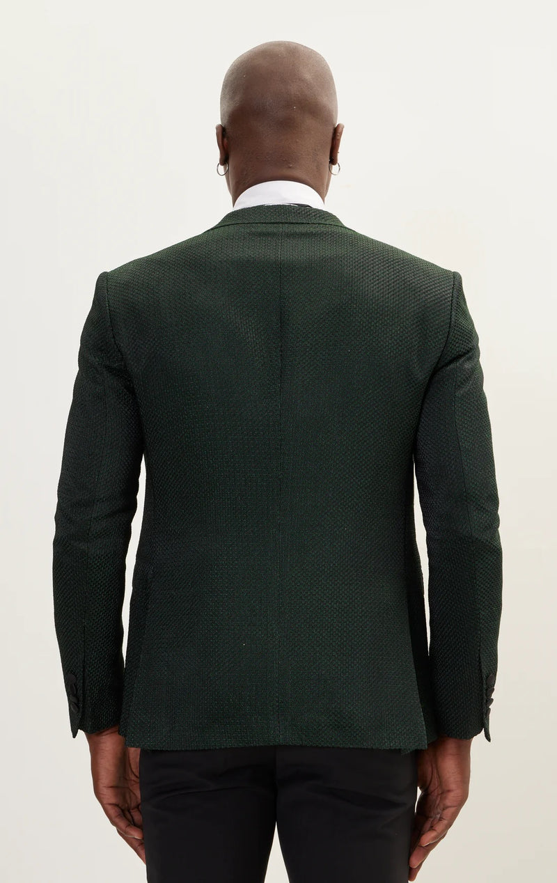 Contrast Textured Tuxedo with Notch Lapel - Green