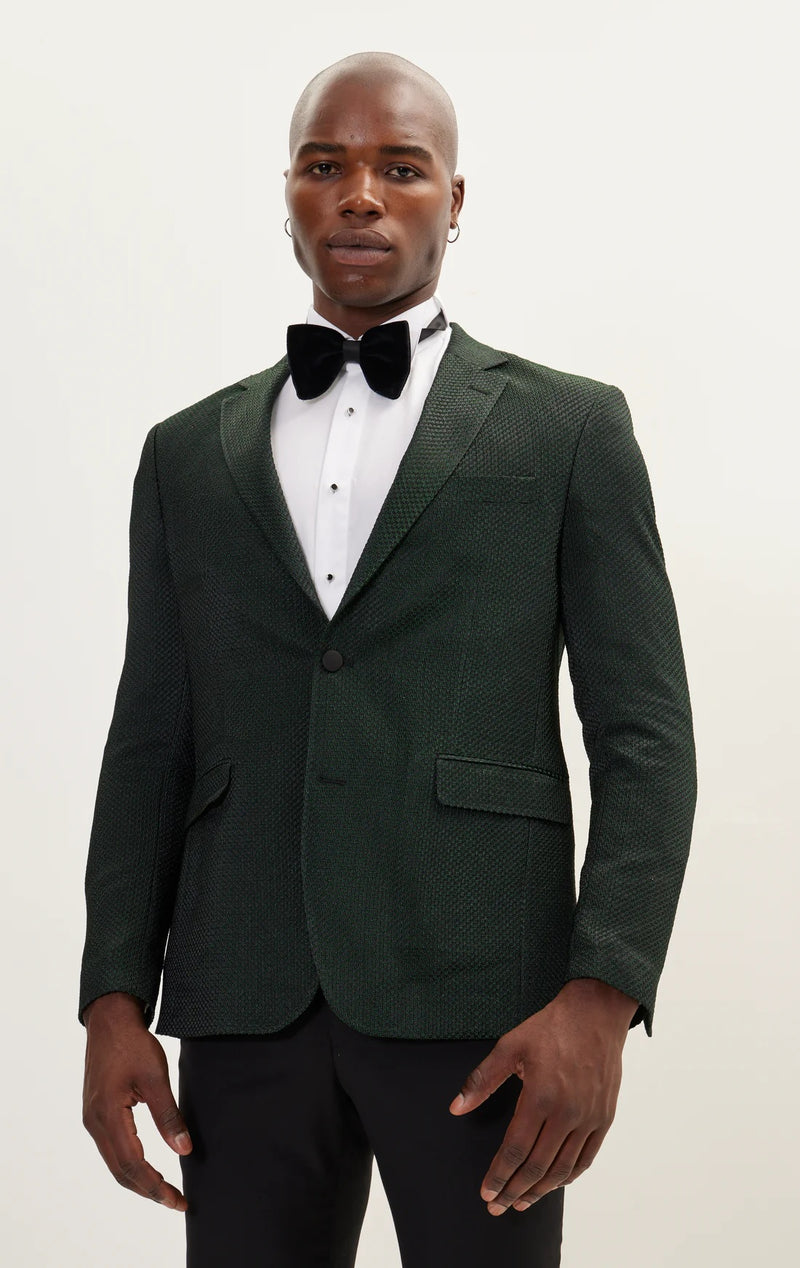 Contrast Textured Tuxedo with Notch Lapel - Green