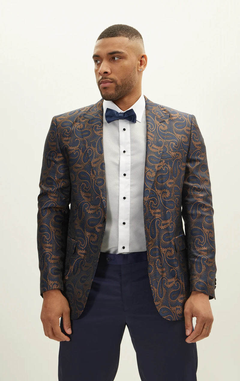 Paisley Peak Lapel Tuxedo - Navy/Copper