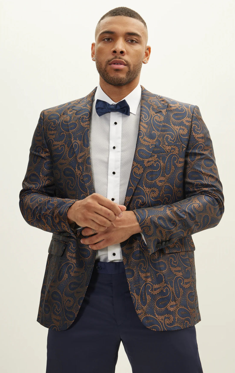 Paisley Peak Lapel Tuxedo - Navy/Copper