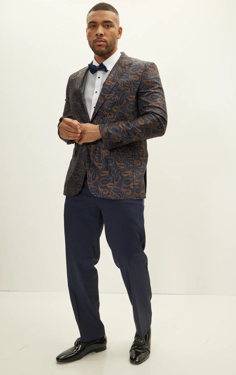 Paisley Peak Lapel Tuxedo - Navy/Copper