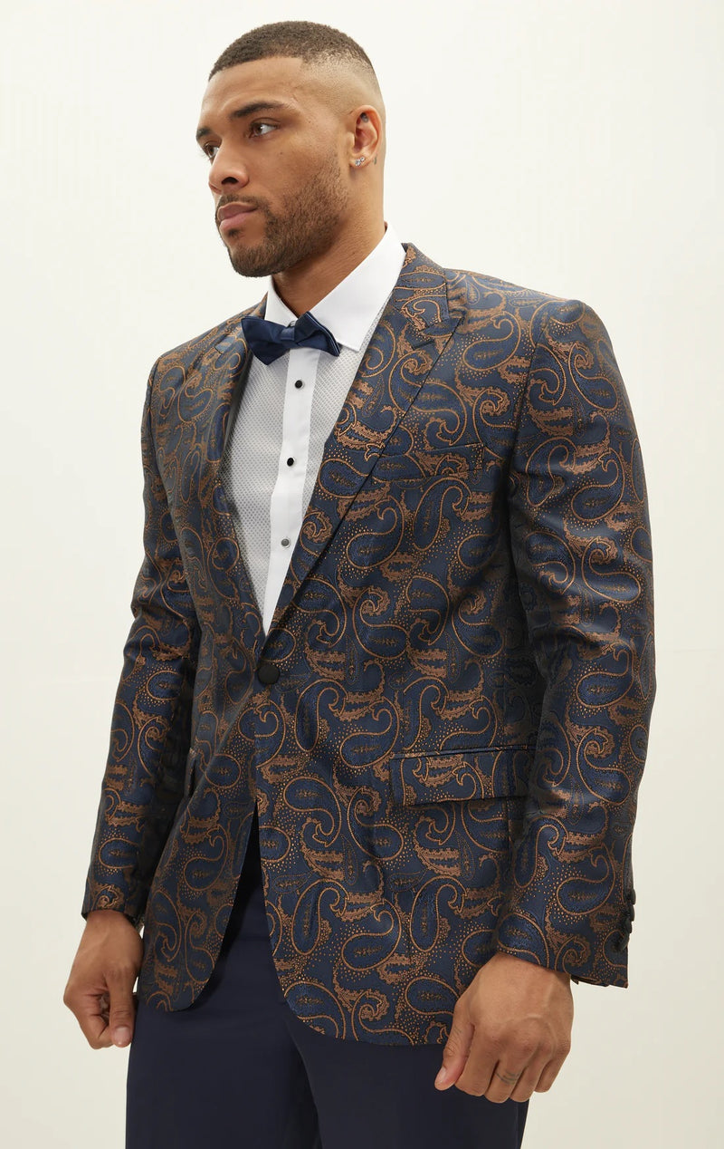 Paisley Peak Lapel Tuxedo - Navy/Copper