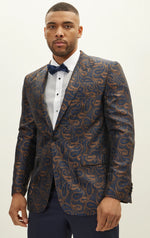 Paisley Peak Lapel Tuxedo - Navy/Copper