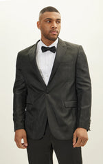 Jacquard Print Peak Lapel Tuxedo - Black