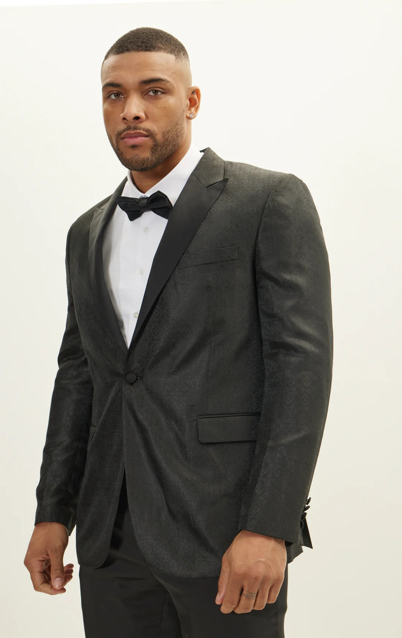 Jacquard Print Peak Lapel Tuxedo Black dolce MODA