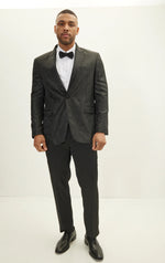 Jacquard Print Peak Lapel Tuxedo - Black 2