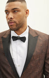 Jacquard Print Peak Lapel Tuxedo - Coffee Brown