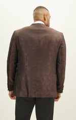 Jacquard Print Peak Lapel Tuxedo - Coffee Brown