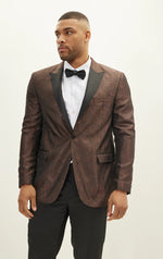 Jacquard Print Peak Lapel Tuxedo - Coffee Brown