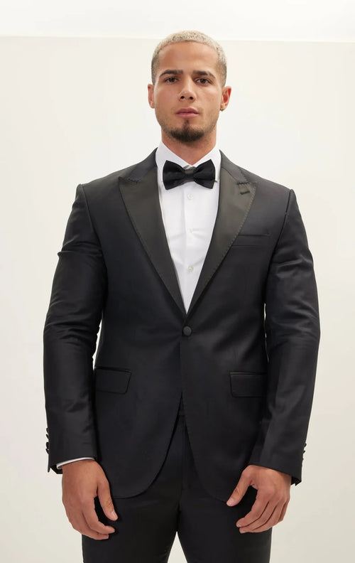 Super 180's Merino Wool & Silk Tuxedo - Matte Black