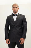 Super 180's Merino Wool & Silk Double-Breasted Tuxedo - Black