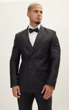 Super 180's Merino Wool & Silk Double-Breasted Tuxedo - Black