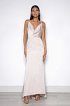Satin Drape Gown with Diamond Back - Pearl