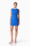 Pearl Trim Collar Mini Shift Dress - Blue
