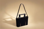 Leather Bar Handle Suede Tote - Black