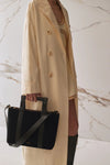 Leather Bar Handle Suede Tote - Black