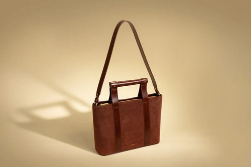 Leather Bar Handle Suede Tote - Cocoa
