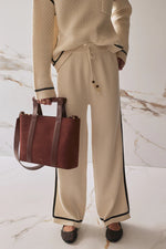 Leather Bar Handle Suede Tote - Cocoa