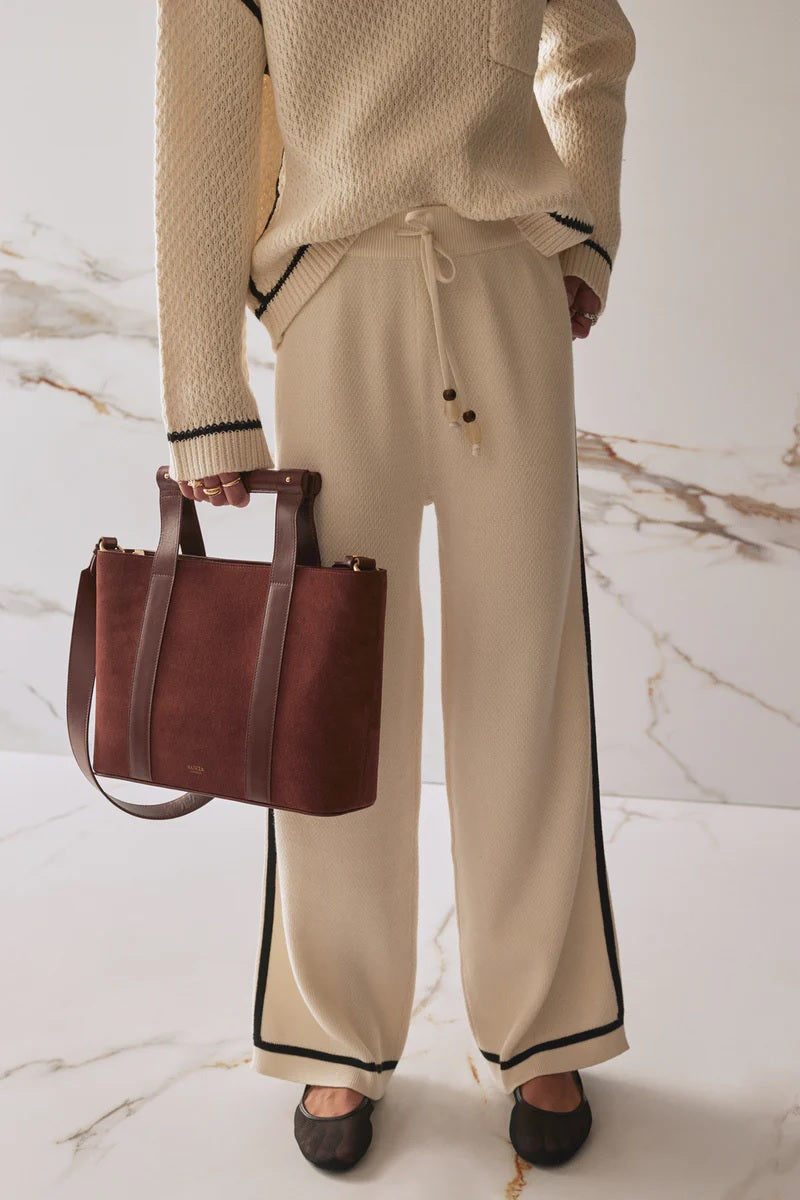 Leather Bar Handle Suede Tote - Cocoa