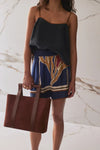 Leather Bar Handle Suede Tote - Cocoa