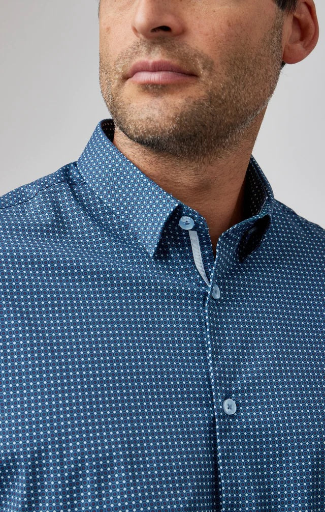 Rings Geo Printed Long Sleeve Shirt - Slate Blue