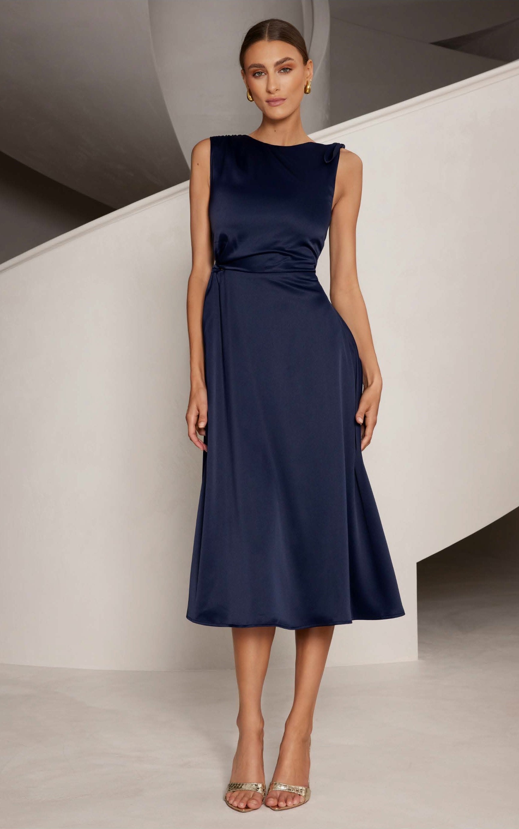 Satin A Line Midi Dress - Midnight Blue dolce MODA Satin A Line Midi Dress - Midnight Blue dolce MODA