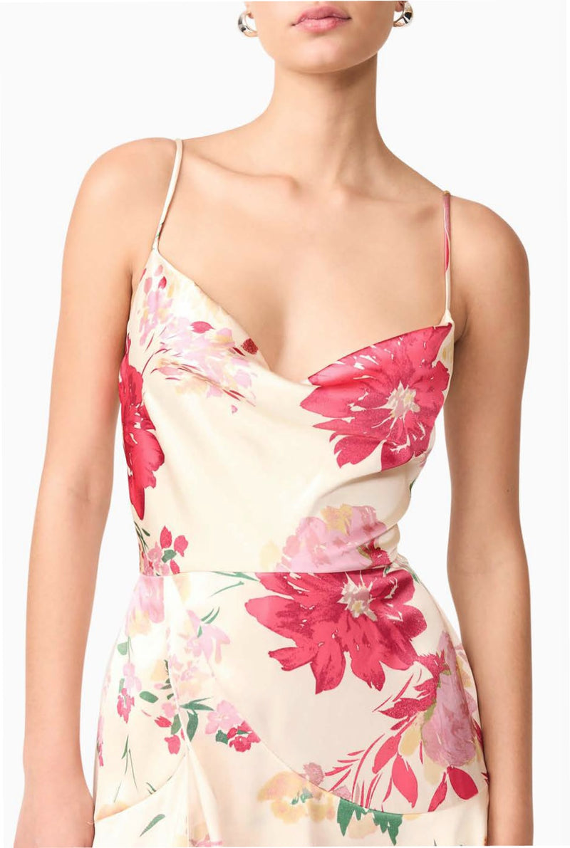 Satin Tiered Hi Low Dress - Ivory Floral