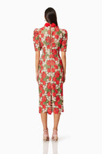 Rose Lace Midi Dress - Red