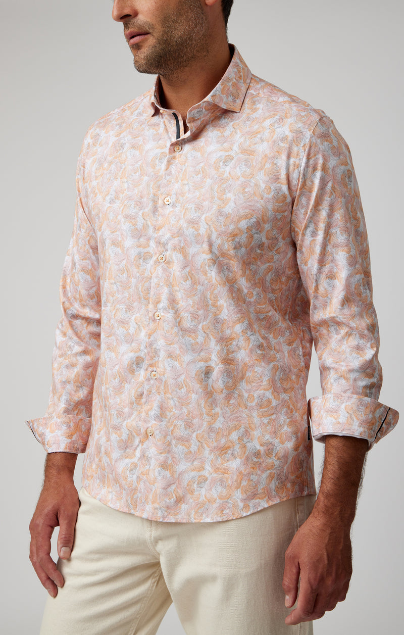 Watercolor Rose Print Long Sleeve Shirt - Copper