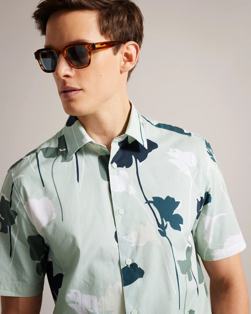 Short Sleeve Colourful Silhouette Print Shirt - Light Green