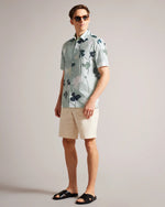 Short Sleeve Colourful Silhouette Print Shirt - Light Green