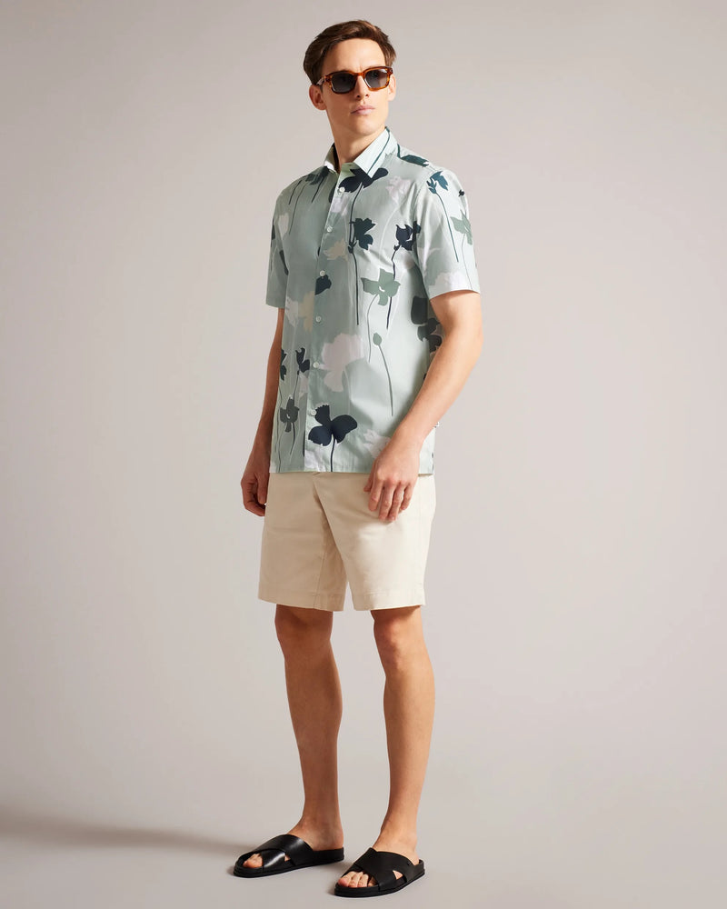 Short Sleeve Colourful Silhouette Print Shirt - Light Green