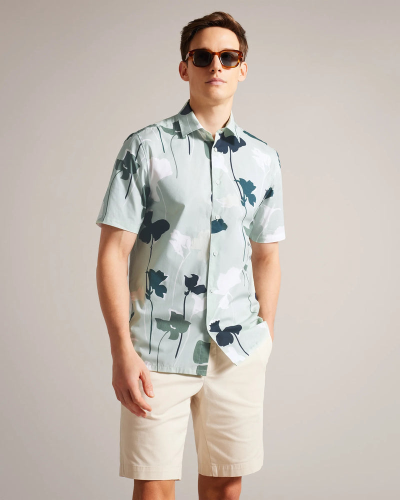 Short Sleeve Colourful Silhouette Print Shirt - Light Green