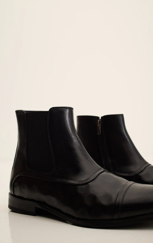 Leather Chelsea Boots with Textured Detail - Black